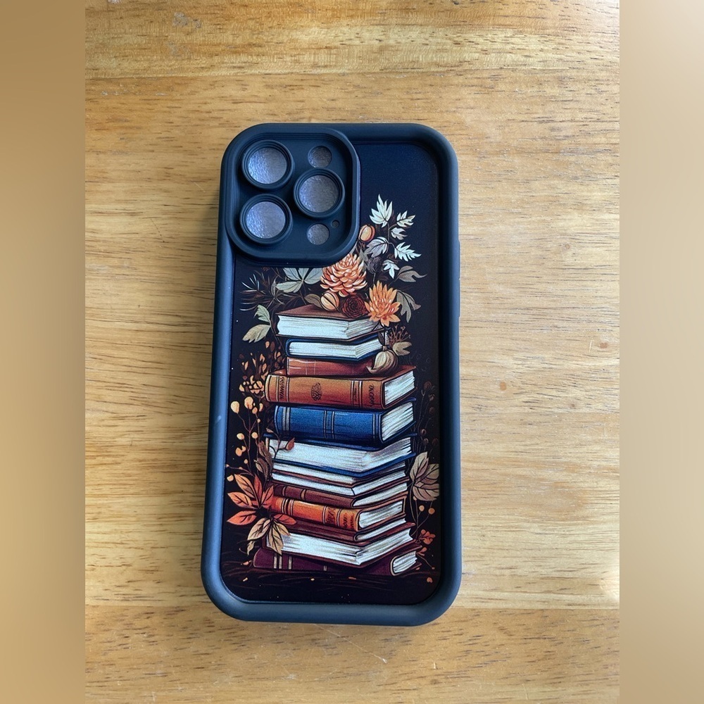 Black iPhone 14 Pro Max “ Stack of Books” Phone Case